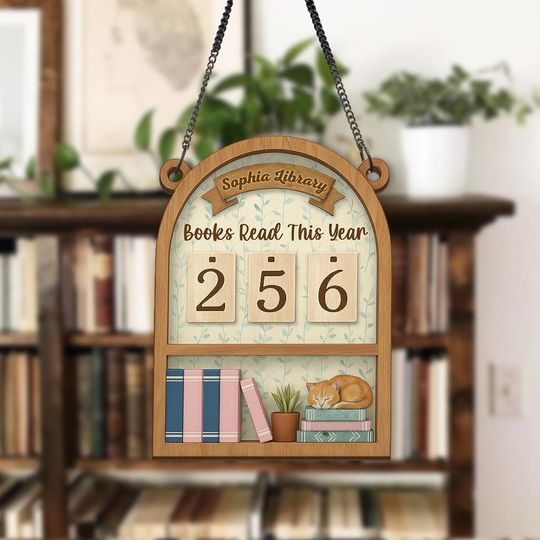 Discover Cat Book Tracker Sign, Reading Progress Counter, Personalized Book Reading Tracker, Home & Living Decor