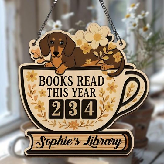 Discover Dachshund Reading Tracker Sign, Personalized Book Lover Gift, Custom Books Read This Year, Library Decor, Book Tracking Plaque