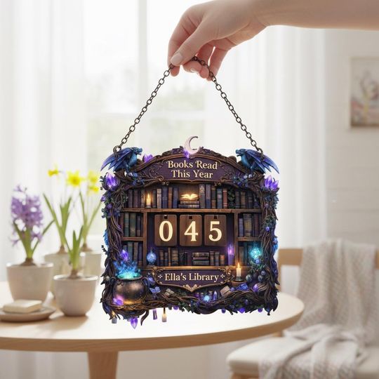 Discover Fantasy Book Tracker Sign  Books Read This Year Hanging Library Decor with Number Counter  Custom Reading Tracker Gift