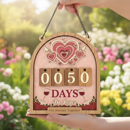 Discover Days In Love Tracker Sign, Personalized Couple Day Counter, Our Journey Together Decor,Romantic Anniversary Gift for Couple,Custom Love Sign