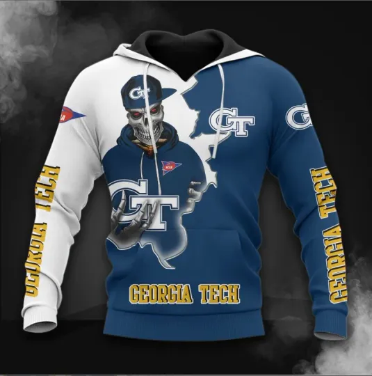 Discover Georgia Tech Yellow Jackets Hoodie 3D Zip Hoodie Long Sleeve Zip Hoodie for Fan
