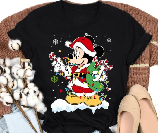 Discover Disney Mickey Mouse Snow Funny Christmas Black T-Shirt
