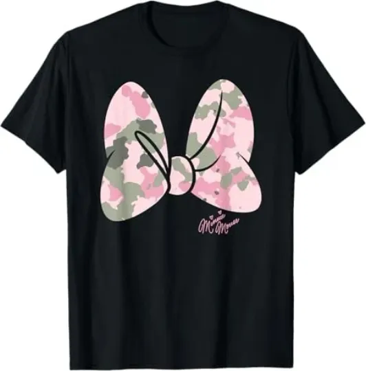 Discover Disney Minnie Mouse Classic Big Pink Cammo Bow T-Shirt Size S - 5XL