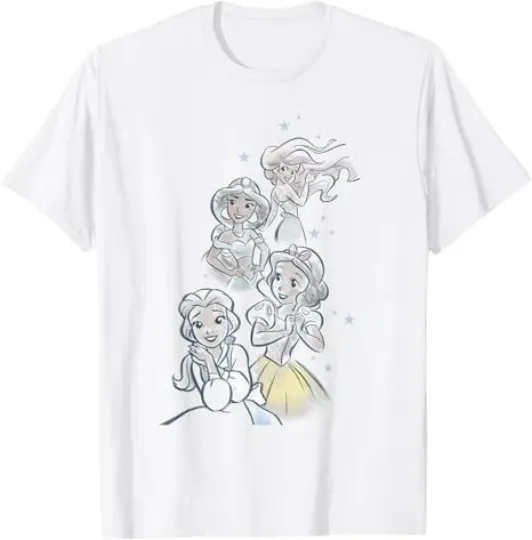 Discover Disney Princess Jasmine Ariel Belle Snow Sketch T-Shirt Size S - 5XL