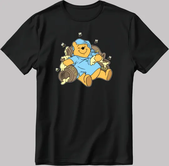 Discover Disney Happy Winnie The Pooh Hunny Eating Black T-Shirt