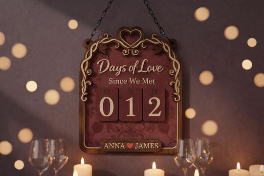 Discover Days of Love Since We Met Tracker, Personalized Couple Wooden Sign, Anniversary Valentine Gift, Romantic Love Counter Decor