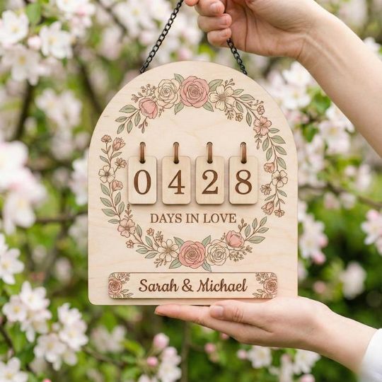 Discover Personalized Days in Love Wooden Sign  Custom Couple Name Anniversary Countdown, Valentine Gift for Him Her, Romantic Home Decor