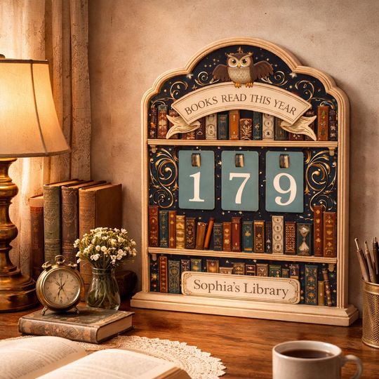 Discover Personalized Wooden Books Read Tracker, Library Sign & Reading Progress Display, Book Lover Gift, Desk Decor