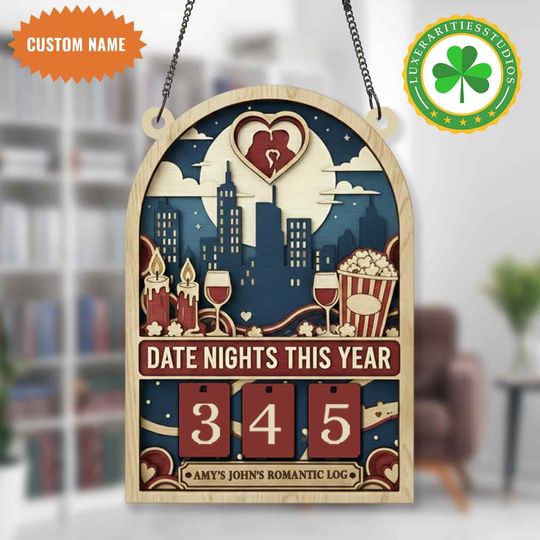Personalized Date Night In Love Tracker Sign, Valentine Gift, Gifts For Couples, Romantic Anniversary Gift, Couple Day Counter