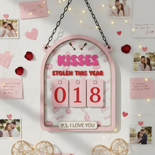 Discover Personalized Kisses Tracker, Valentine Decor, Stolen Kisses Counter, Wooden Love Sign, Valentine Gift for Her