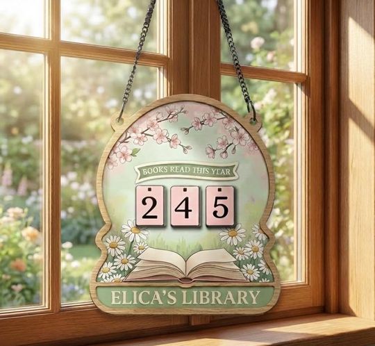 Floral Spring Book Tracker Sign, Books Read This Year Counter, Floral Book Lover Gift, Custom Library Decor, Reading Tracker, Bookself Decor