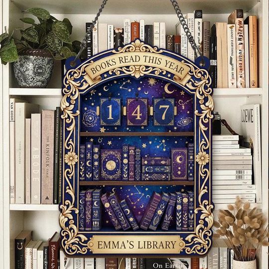 Discover Personalized Book Tracker Sign, Reading Tracker Decor, Custom Library Sign, Reader Gift,Book Lover Wall Hanging,Books Read This Year Tracker