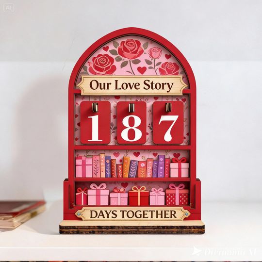 Wooden Days Together Book Tracker Reading Counter Valentine Day Anniversary Gift For Readers And Couples