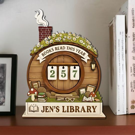 Discover Hobit House Wooden Books Read Tracker, Personalized Reading Counter, Cottage Library Decor, Book Lover Gift