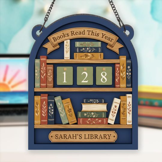Discover Personalized Book Tracker Sign, Custom Retro Floral Books Read This Year Display, Wooden Library Decor, Reading Counter Gift for Book Lovers