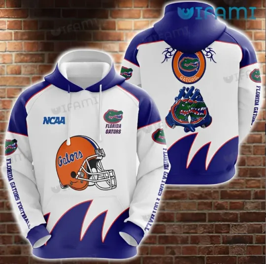 Gators Hoodie 3D Football Helmet Gloves White Blue Florida Gators Gift: S-5XL