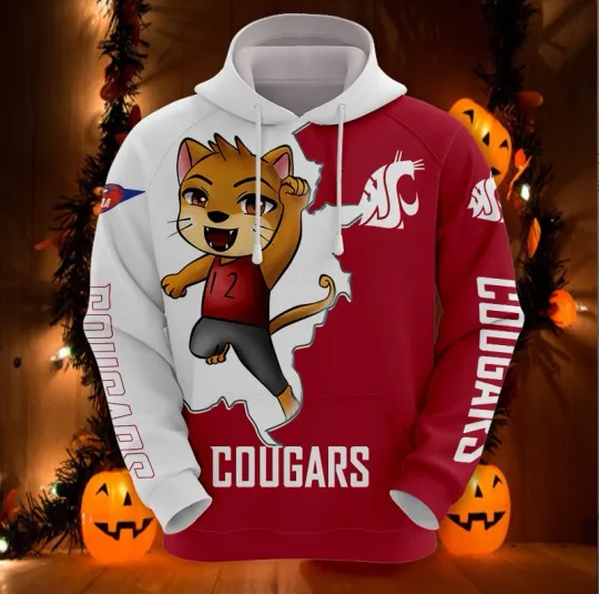 Washington State Cougars Hoodie 3D Hoodie Mascot Long Sleeve Gift for Fan