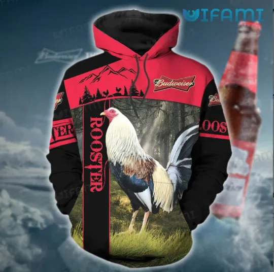 Red Rooster Budweiser Hoodie 3D Beer Lovers Gift Size S-5XL