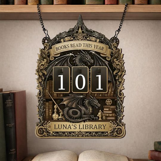 Discover Dragon Book Tracker Sign, Personalized Books Read This Year Counter, Fantasy Book Lover Display