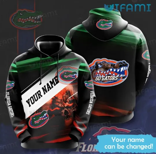 Florida Gators Hoodie 3D Custom Name Skull Color Block Gators Gift Ver 1 S-5XL