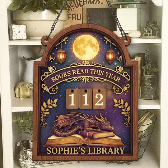 Discover Personalized Dragon Reading Tracker Sign, Fantasy Book Tracker, Custom Library Decor, Books Read Display, Wooden Book Lover Gift