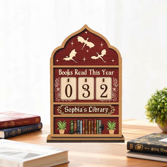 Discover Personalized Dragon Wooden Book Tracker Sign for Library Decor and Book Lovers