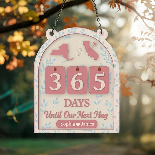 Discover Personalized Long Distance Gift | Acrylic & Wood Countdown Sign | Days Until Our Next Hug Tracker | LDR Couple Decor | Anniversary Gift