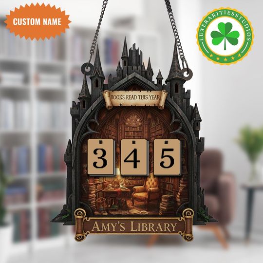 Discover Personalized Castle Book  Tracker Sign, Books Read This Year Counter, Monogram Plaque, Library Bookshelf Decor, Reading Tracker Desk Display