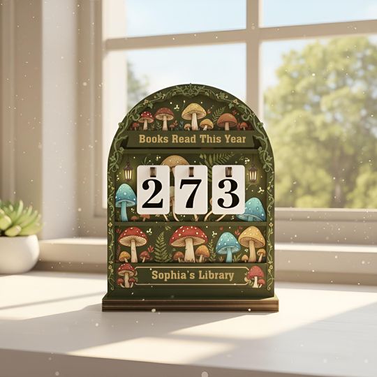 Personalized Mushroom Book Tracker, Books Read This Year Counter, Mushroom Library Decor, Custom Reading Tracker Gift