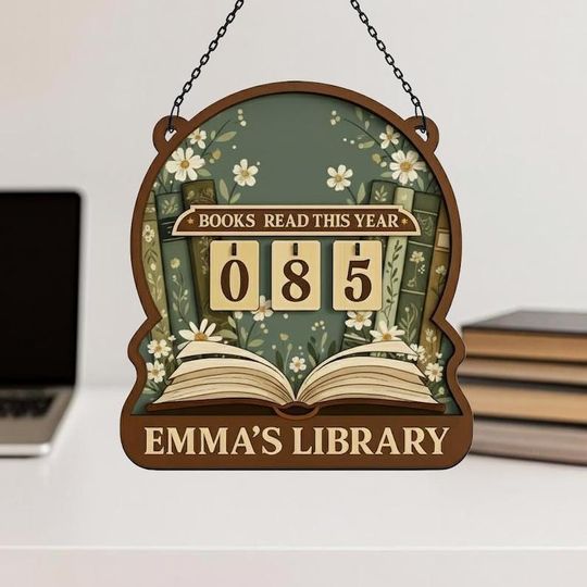 Discover Personalized Books Read Tracker Custom Wooden Book Counter for Library Decor Botanical Reader Gift for Book Lovers Emma's Library Wood Sign