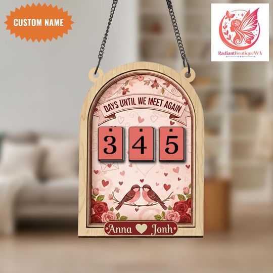 Discover Days Until We Meet Again Tracker, Custom Long Distance Countdown Relationship Tracker Sign, Gifts For Couples, Wooden Couple Gift