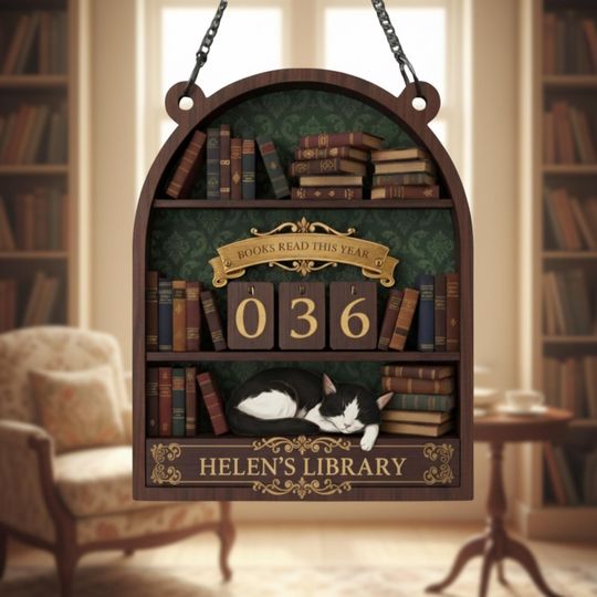 Discover Personalized Book Counter, Sleeping Cat Wall Decor, Books Read This Year Sign, Dark Academia Cottagecore, Gift for Reader