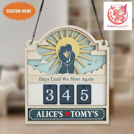 Custom Long Distance Couple Gift Tracker Sign, Countdown Relationship Sign, Wooden Couple Gift, Days Until We Meet Again Tracker