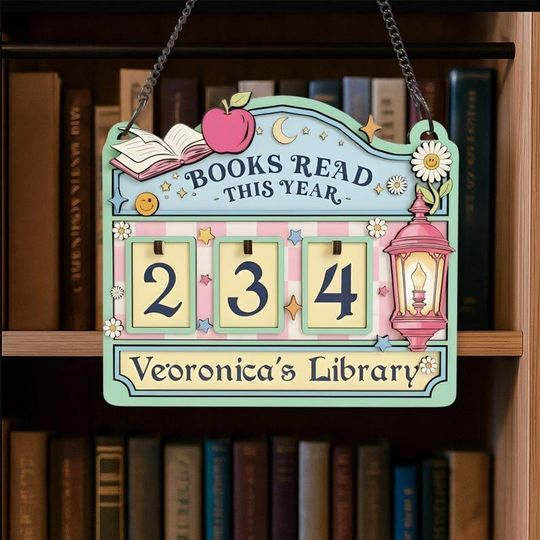 Discover Personalized Books Read Tracker Custom Wooden Book Counter for Library Decor Reader Gift for Book Lovers Yearly Reading Goal Tracker Sign