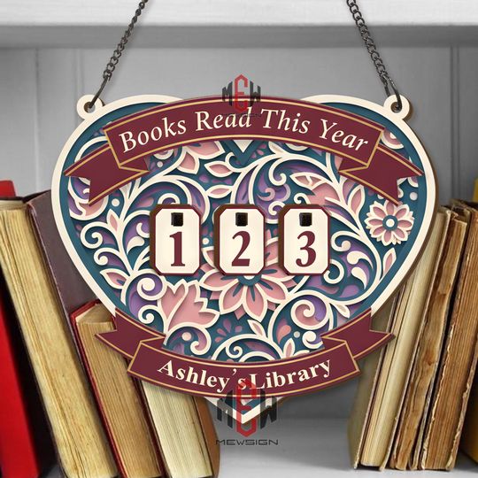 Discover Books Read This Year Sign, Heart Floral Reading Tracker, Colorful Layered Wall Decor, Book Lover Gift, Library Counter Tracker