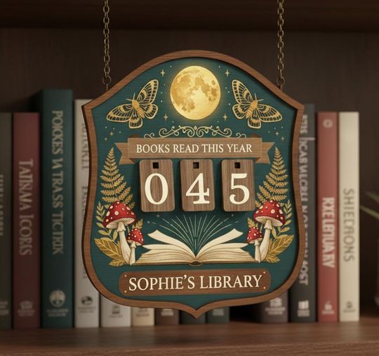 Personalized Fantasy Books Read Tracker Sign, Wooden Reading Progress Counter, Personalized Book Lover Gift, Library Shelf Decor for Readers