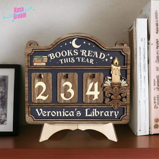Discover Unique Personalized Dark Academia Reading Meter - Wooden Book Counter Sign, Custom Library Shelf Decor, Perfect Gift for Any Gothic Reader