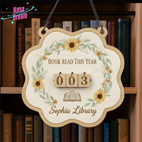 Discover Personalized Sunflower Book Tracker, Wooden Reading Goal Counter Sign, Custom Books Read This Year Display, Library Decoration Gift