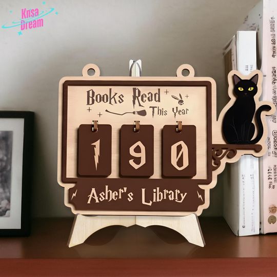 Discover Custom Engraved Magical Bookworm Gift - Wooden Reading Goal Tracker, Books Read This Year Plaque, Unique Wizarding Library Nook Decor