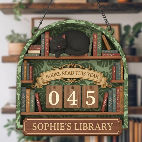 Discover Personalized Books Read Tracker Sign, Personalized Reading Tracker, Book Lover Gift, Custom Library Sign with Cat, Reader Home Wall Decor