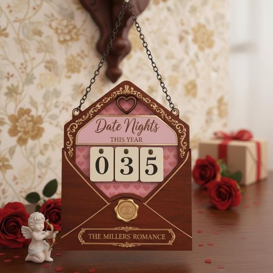 Discover Date Nights This Year Wooden Tracker, Personalized Couple Date Counter with Names, Romantic Valentines Day Gift, Love Keepsake Home Decor