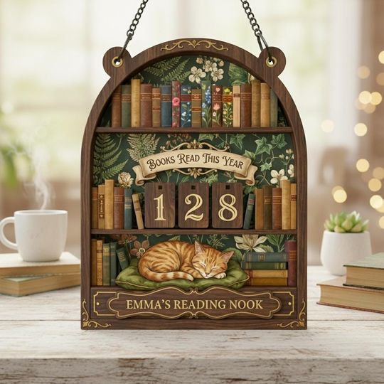 Books Read This Year Counter Sign, Wooden Book Tracker, Holiday Book Club Gift & Bookshelf Decor