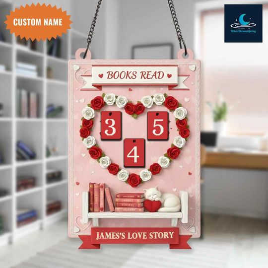 Discover Personalized Anniversary Love Story Plaque, Books Read Counter Sign, Reading Tracker Decor, Romantic Book Lover Gift, Library Wall Hanging