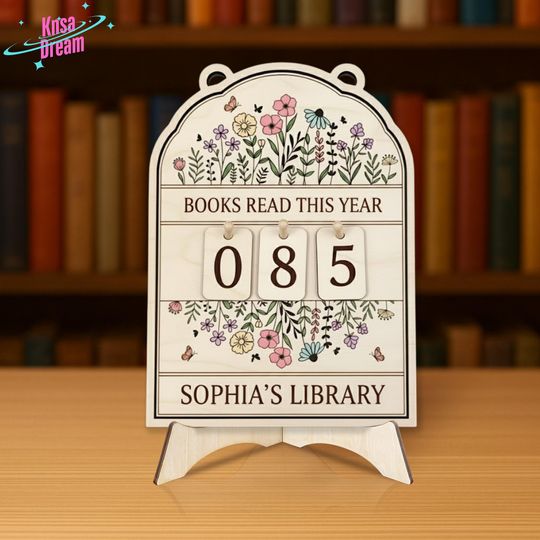 Discover Personalized Books Read Counter, Wooden Reading Tracker Sign with Wildflower Design, Custom Library Gift for Book Lover, Unique Home Decor