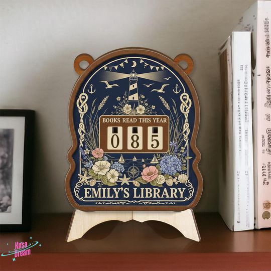 Nautical Books Read Tracker Plaque, Personalized Coastal Library Decor, Ocean Custom Book Counter Sign, Unique Lighthouse Gift for Reader