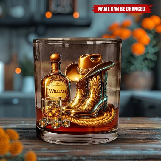 Discover Cowboy Boots Hat - Personalized Whisky Whiskey Glass