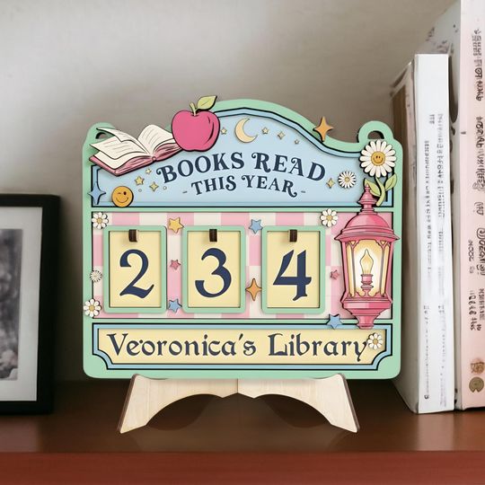 Discover Personalized Fairy Tale Book Counter, Whimsical Reading Tracker, Cute Wooden Display Sign for Library Shelf, Unique Books Read Gift