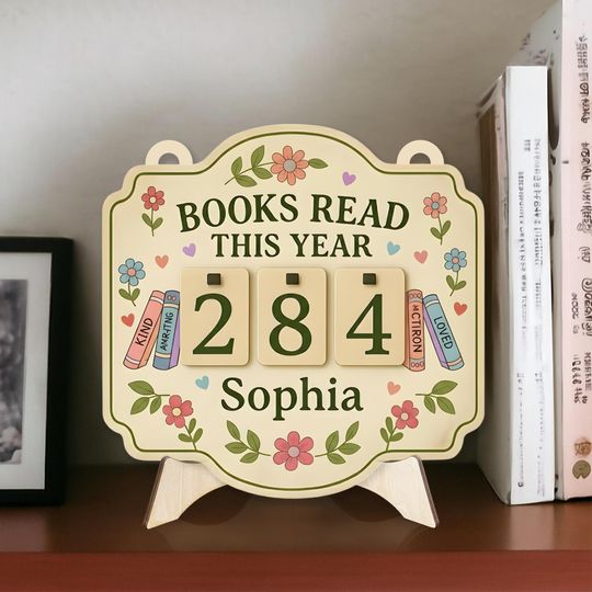 Discover Book Lovers Gift Idea, Personalized Reading Goal Counter Sign, Vintage Floral Wooden Books Read Tracker, Perfect Present for Any Avid Reader