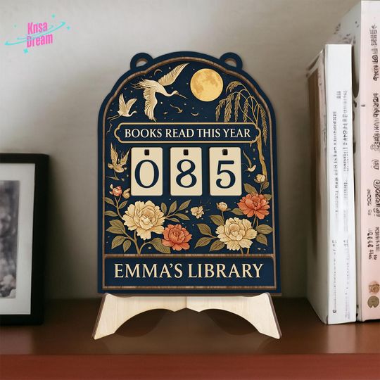 Discover Personalized Book Tracker, Chinoiserie Library Sign, Custom Name Books Read Counter, Gift For Book Lover, Reader Bibliophile Gift For Her