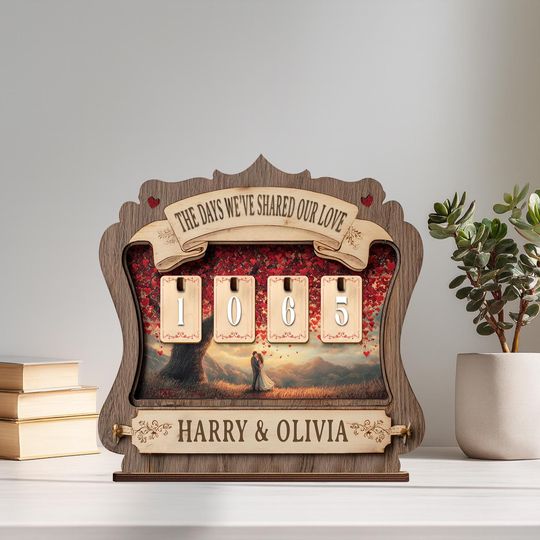 Discover Personalized Wooden Anniversary Tracker, Rustic Couple Gift